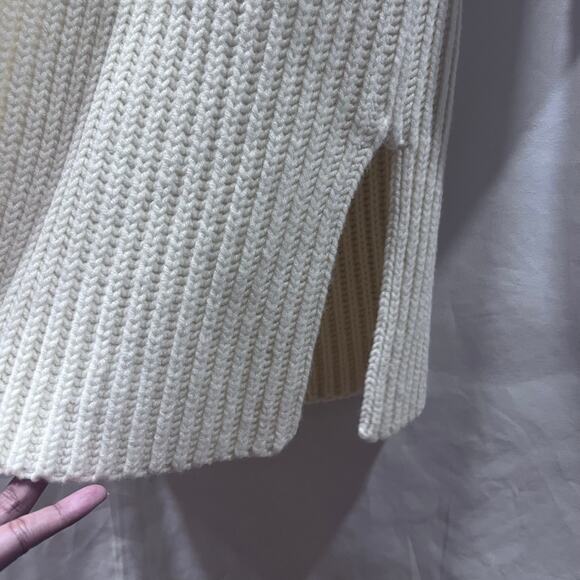 GAP Wool Blend Y2K Chunky Knit Ivory Long Cardigan M Open Front Hooded Duster - Picture 5 of 7